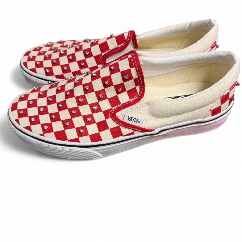 Vans Red and White Studded Checkered Slip-Ons 8.5 men